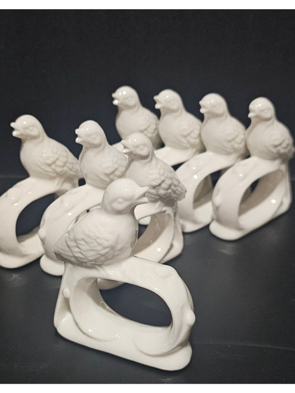 Vintage Ardalt Japan Bird Napkin Rings 2.5" Porcelain set/8 White Bone China